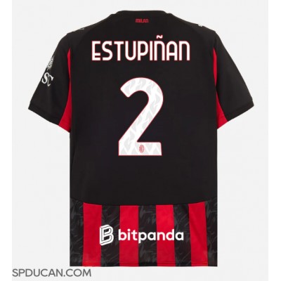 Muški Nogometni Dres AC Milan Pervis Estupinan #2 Domaci 2025-26 Kratak Rukav Muški Nogometni Dres AC Milan Pervis Estupinan #2 Domaci 2025-26 Kratak Rukav